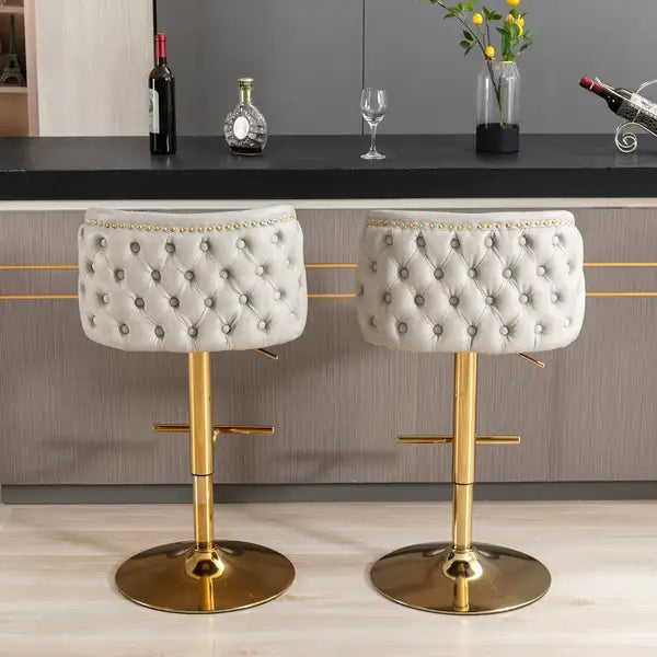 Beige Swivel Barstools, Adjustable Height, Tufted Back, Modern PU Upholstery, Set of 2 for Kitchen Island & Pub - Minihomy