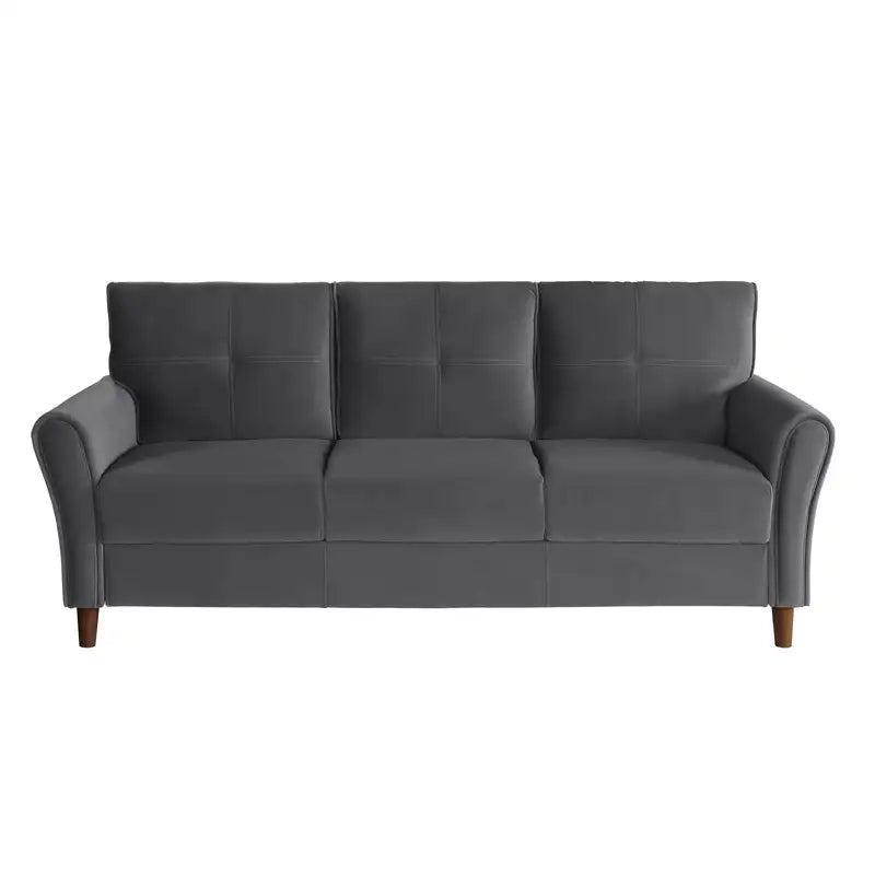 Gray Velvet Sofa - Modern Tufted Plush Living Room Furniture