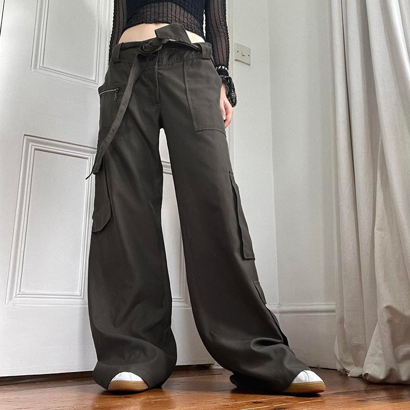 Lounge Pants Lace-Up Low Rise Asymmetric Pocket Loose Cargo Pants
