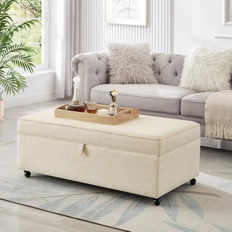 Large Storage Ottoman with Wheels - Modern Sectional Sofa Ottoman - Oatmeal