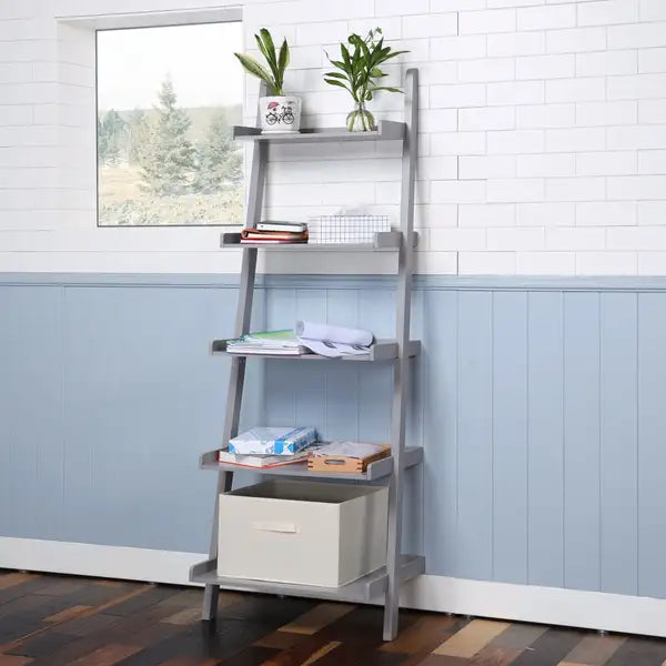 5-Tier Wooden Ladder Shelf: Space-Saving Storage Organizer