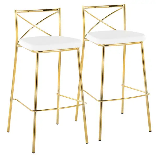 LumiSource Charlotte Gold Metal & White Barstools (Set of 2) - 30"