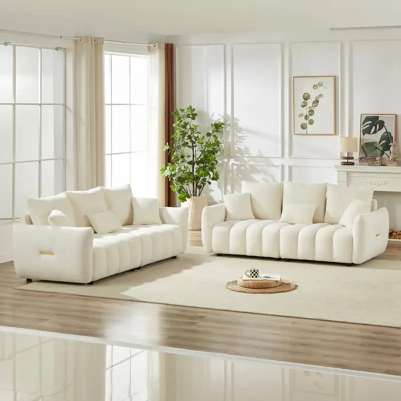 Modern 6-Seater Teddy Sofa Set: Wooden Frame, Apartment Living Room