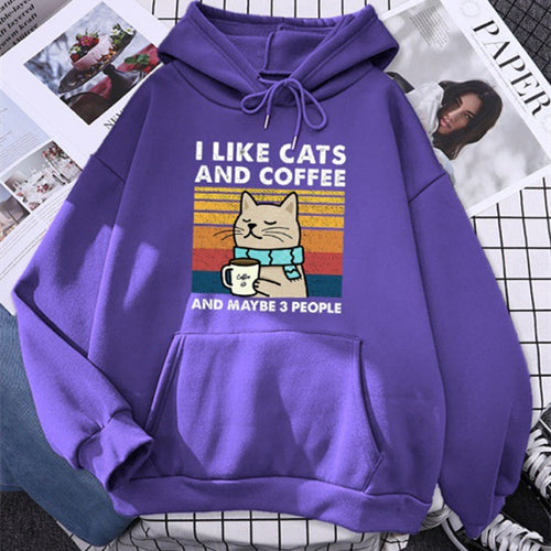 I Like Cats And Coffee Printed Women Hoody