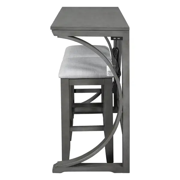 Farmhouse Counter Height Dining Set, 3-Piece with USB Port & Upholstered Stools, Gray - Minihomy