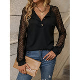 Autumn European And American Style Lace Stitching V-neck Long Sleeve Top