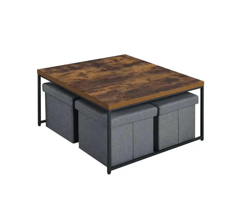 Caitlin 5-Piece Coffee Table Set, 35" Weathered Oak Wood Grain