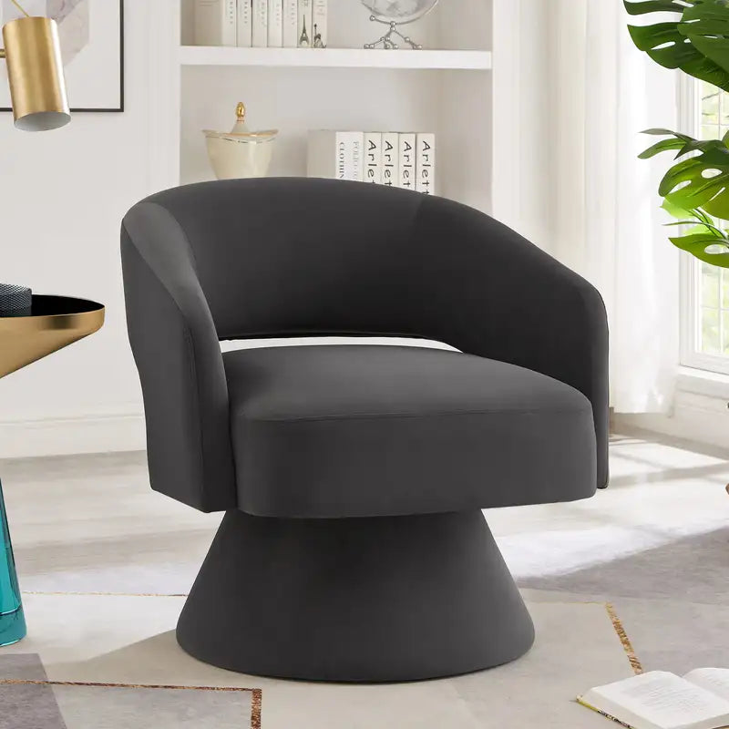 Modern Velvet Swivel Chair - Dark Gray Accent Chair for Living Room