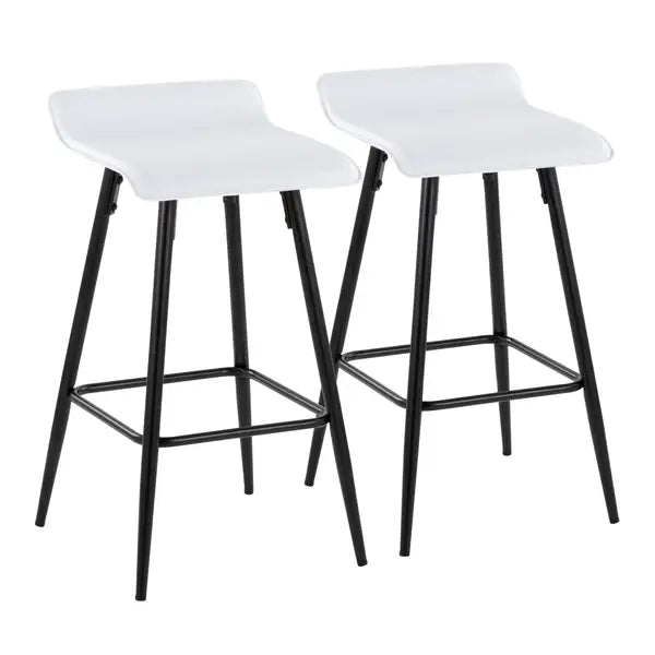 LumiSource Ale Black Steel & White Faux Leather Counter Stools (Set of 2)