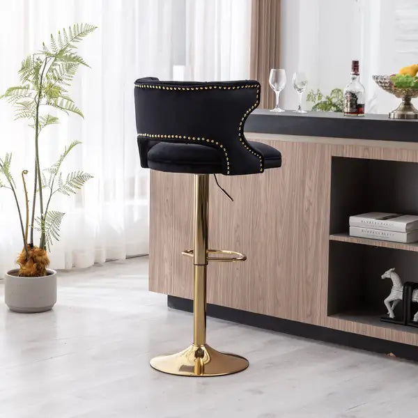 Black Velvet Bar Stools with Back & Footrest - Counter Height - Set of 2 - Minihomy