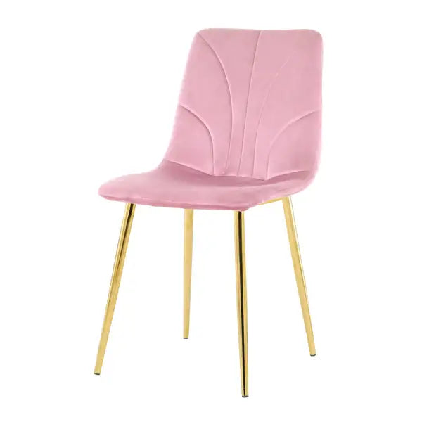 Modern Pink Dining Chairs Set of 4, Light Luxury Home Bedroom Stool with Gold Metal Legs - Minihomy