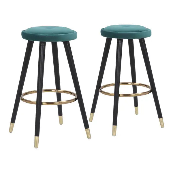 LumiSource Cavalier Glam Counter Stools - Black Wood, Green Velvet, Gold - Set of 2