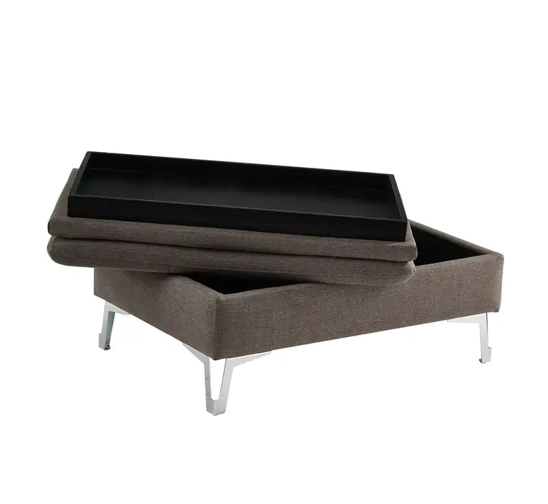 Chocolate Brown Fabric Ottoman - Casual Storage Footrest w/ Metal Legs