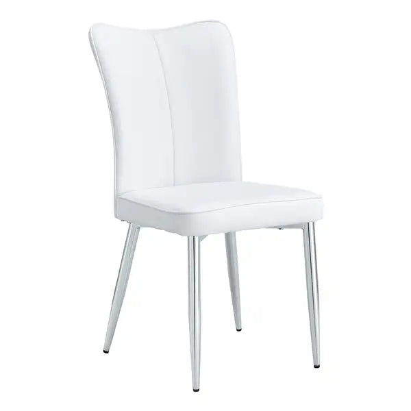 2-Piece Modern Dining Chairs Set - White PU Seat, Silver Metal Legs - Office, Restaurant, Living Room - C-008 - Minihomy