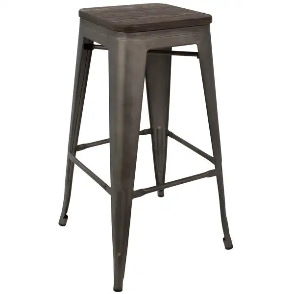 LumiSource Oregon Industrial Stackable Bar Stools (Set of 2) - Antique/Espresso