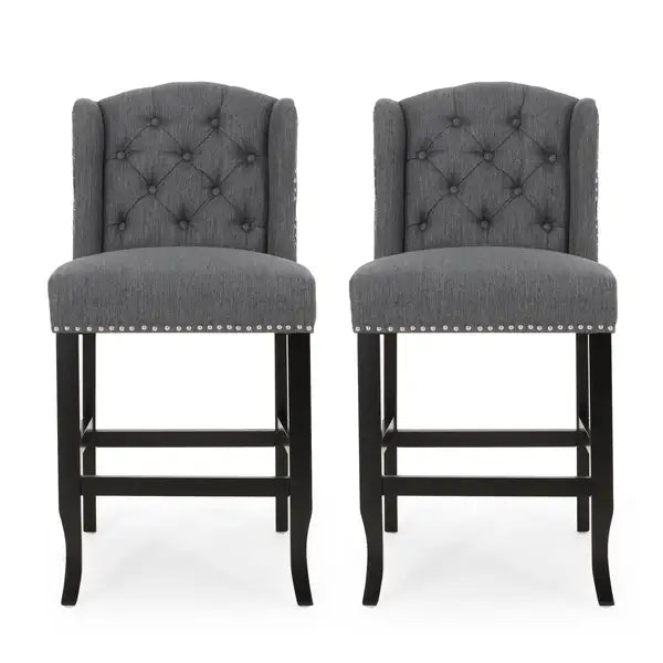 Vienna Contemporary Fabric Tufted Wingback Counter Stools (Set of 2) - Charcoal & Dark Brown