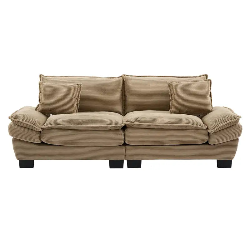 Khaki Corduroy Sofa Sleeper Loveseat: Comfy Upholstered Couch for Apartment, Living Room