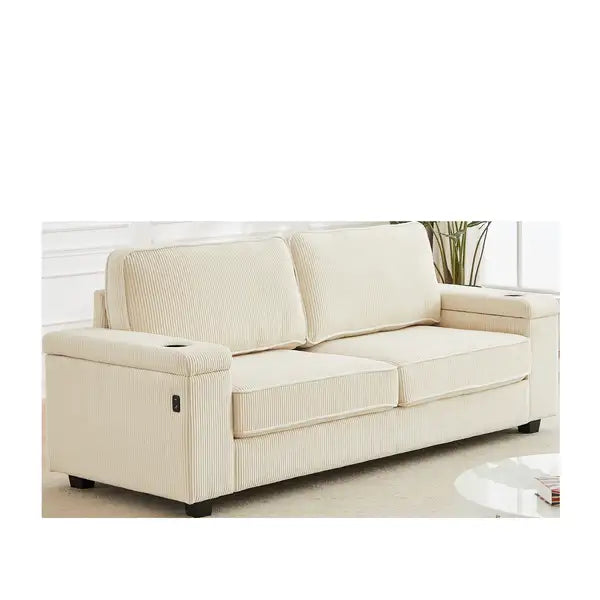 Deep Seat 3-Seater Corduroy Sofa with Storage, USB & Charging Ports