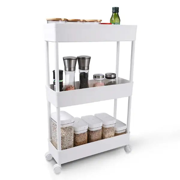 Rolling Storage Cart with Wheels - 3 Tier Shelf, Lockable, for Kitchen, Bathroom & Office