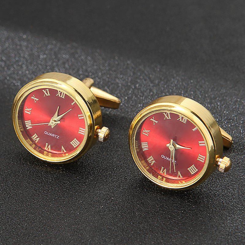 Men's Light Luxury Clock Cufflinks Fashion French Rotatable Golden Cuff