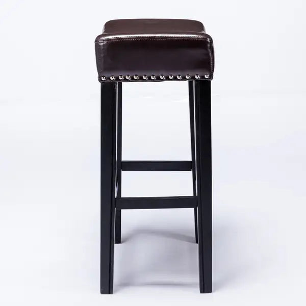 Farmhouse Counter Height Bar Stools (Set of 2), Brown Faux Leather, 29" - Minihomy