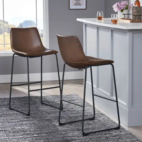 Cedric Vintage Brown Faux Leather Bar Stools (Set of 2) - 30" Tall - Minihomy