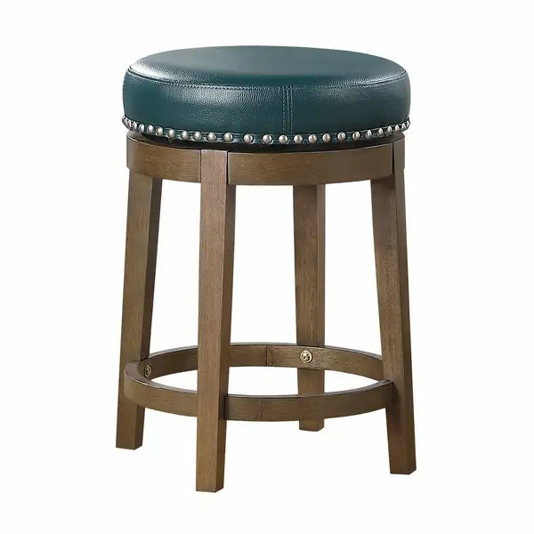 Green Faux Leather Swivel Counter Stools (Set of 2) - Brown Wood Frame