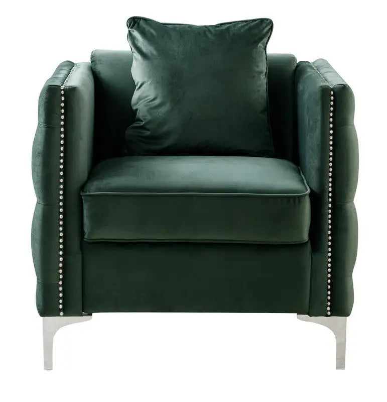 Green Velvet Bayberry Accent Chair with Pillow (34")