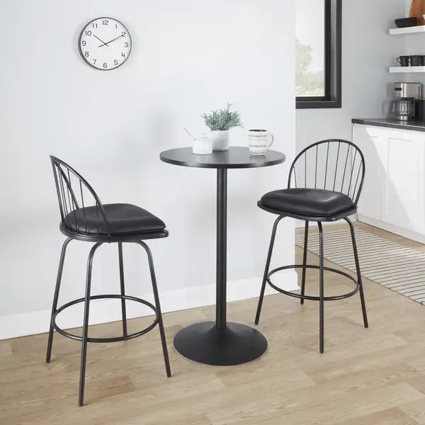 LumiSource Riley Claire Black Farmhouse Swivel Counter Stools (Set of 2)