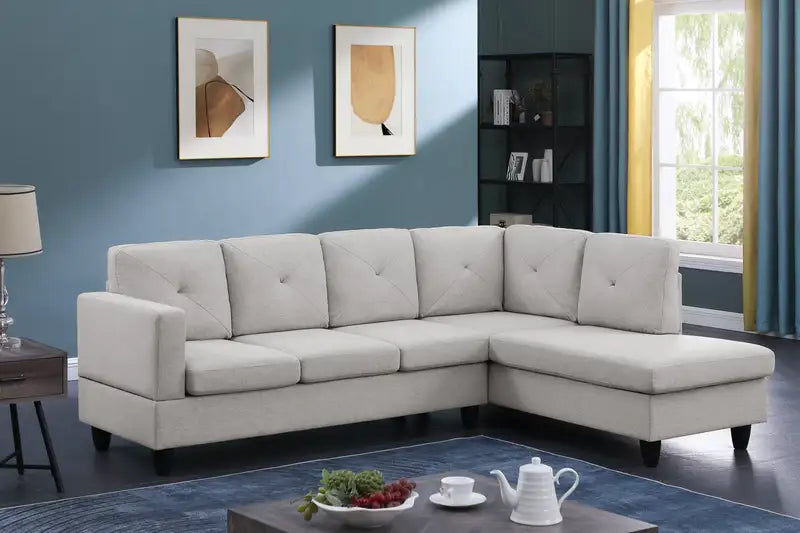 96" Light Gray Linen Sectional Sofa w/ Right Chaise - Santiago