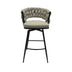 Grey Linen Woven Bar Stools with Backrest, 360 Swivel, Set of 2, Black Legs - Minihomy