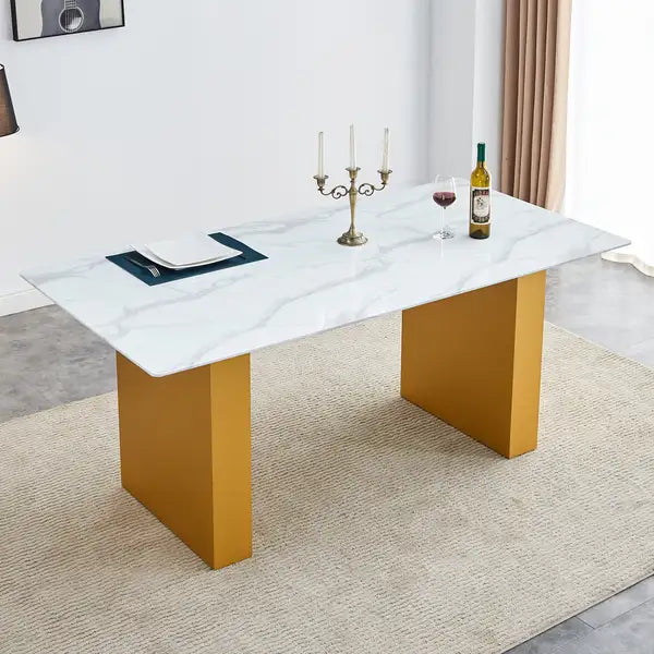 Modern Rectangular Dining Table, 71" x 35.4" x 30", Patterned Top, MDF Legs, Kitchen/Dining/Living Room