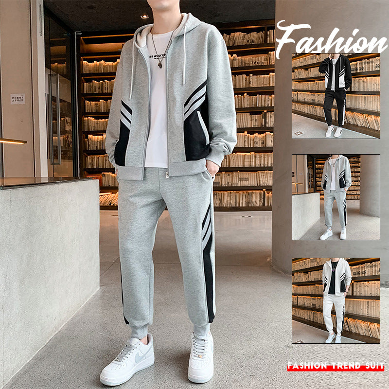 Men's Sports Sweater Suit Cardigan Hooded Sweatpants Two-piece Set High-end Running Sports Leisure