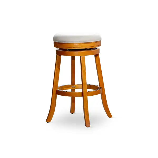 30" Beige Fabric Bar Stool with Natural Finish - Minihomy