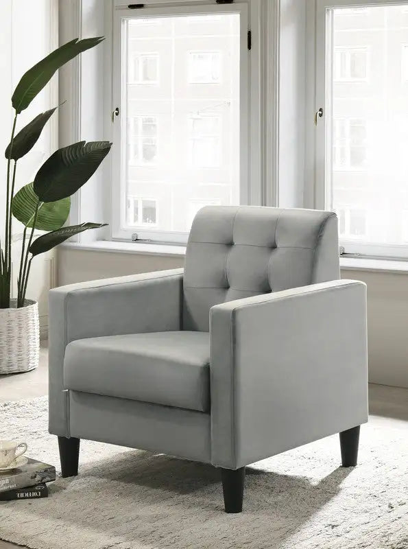 Hale Light Gray Velvet Accent Armchair - 27.5" Tufted