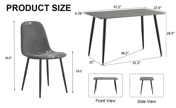 Gray Wood Grain Dining Table & 4 Modern Medieval Chairs with Cushions - DT-1226, B0501A - Minihomy