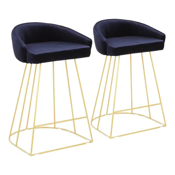 LumiSource Canary Gold & Blue Velvet Counter Stools (Set of 2)