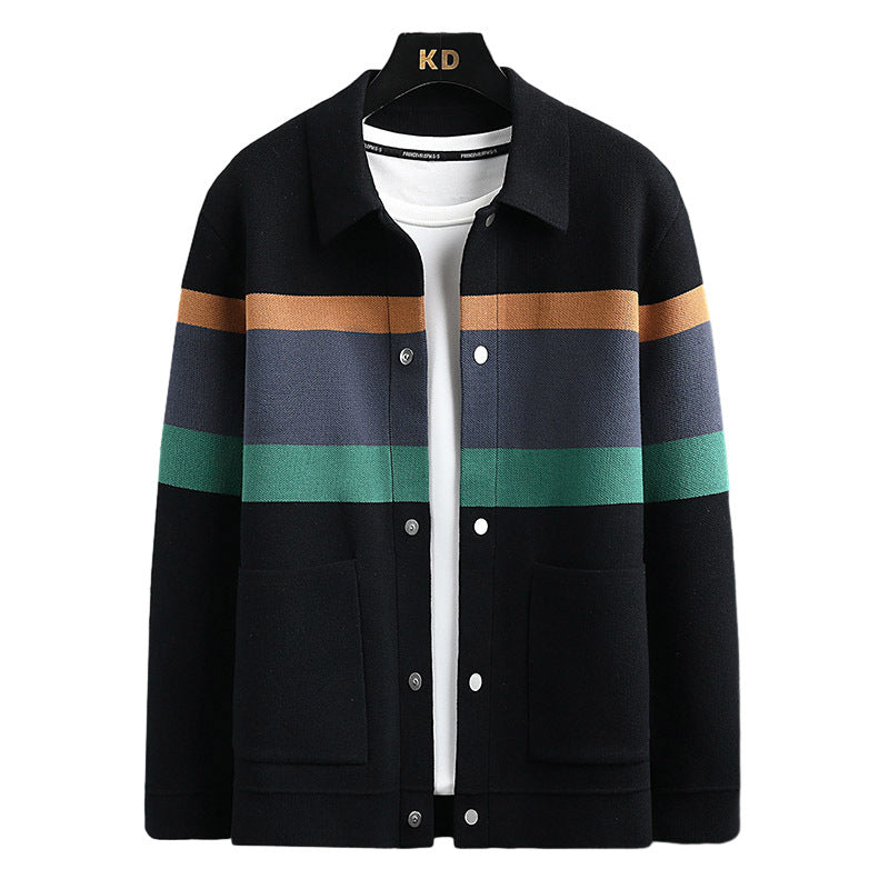 Men's Fall Lapels Color Matching Cardigan Sweater Coat