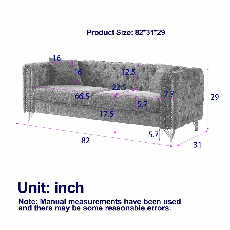 Modern Chenille Sofa: Tufted, Copper Nailhead Trim