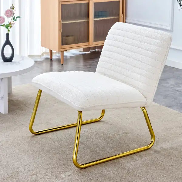 White Minimalist Armless Sofa Chair with Gold Legs - Modern Office & Home