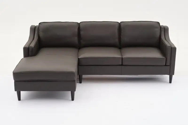 Espresso Genuine Leather L-Shaped Sectional Sofa - 94.5"