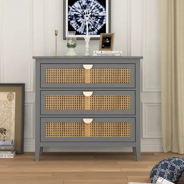 Rattan 3-Drawer Cabinet: Bedroom, Living Room & Study Storage