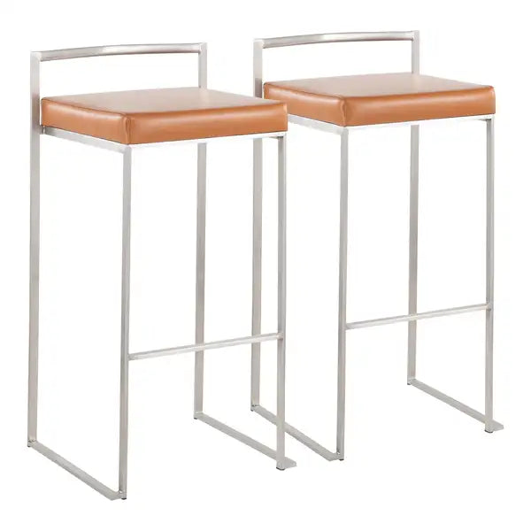 LumiSource Fuji Camel Faux Leather Bar Stools - Set of 2