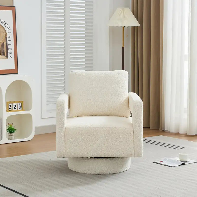 Beige Swivel Accent Chair, Modern Rotating Armchair with Removable Cushion