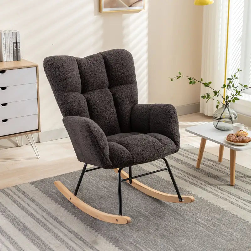 Dark Gray Teddy Fabric Rocking Chair - Nursery & Living Room