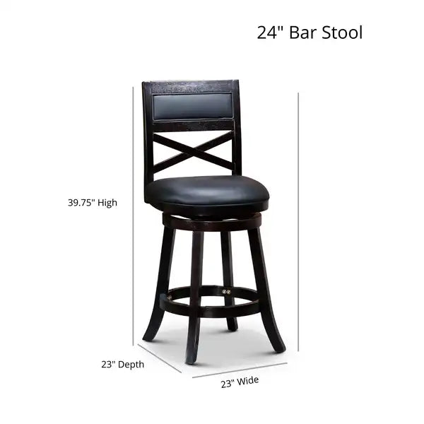 24" Weathered Gray Counter Height Swivel Stool with Black Leather Seat - Minihomy