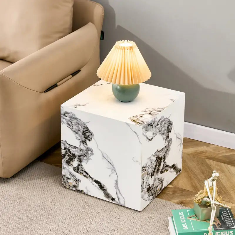 Modern White Cube Coffee Table - 15.75" Stylish MDF Design