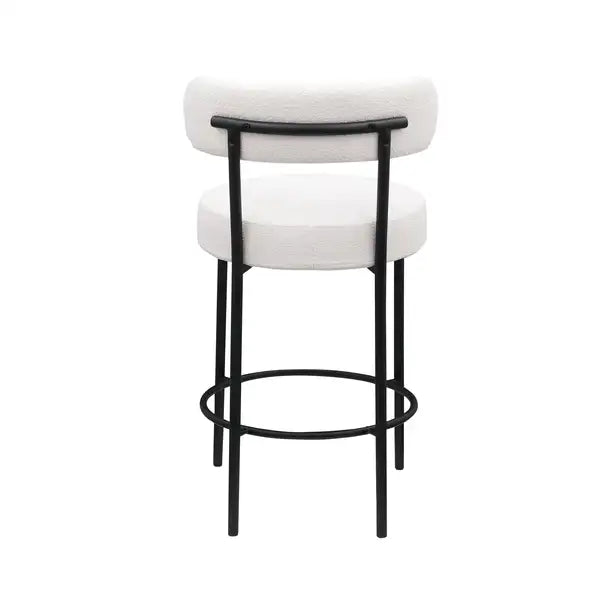 Modern Counter Height Stools Set of 2 - White Upholstered Barstools with Footrest for Kitchen & Dining Room - Minihomy