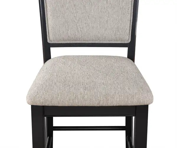 Farmhouse Black & Gray Counter Height Bar Stools with Footrest - Upholstered Back & Seat - Minihomy