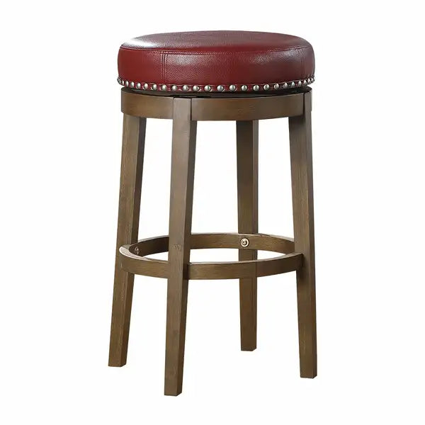 Red Faux Leather Swivel Bar Stools (Set of 2) - Brown Wood Frame